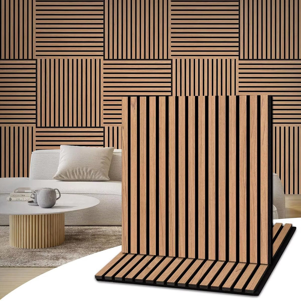 MDF 100% Polyester Fiber Acoustic Wall Panels 3D Fluted Sound Absorbing 23.6x23.6" Modern Room Soundproof Square Panel APK005