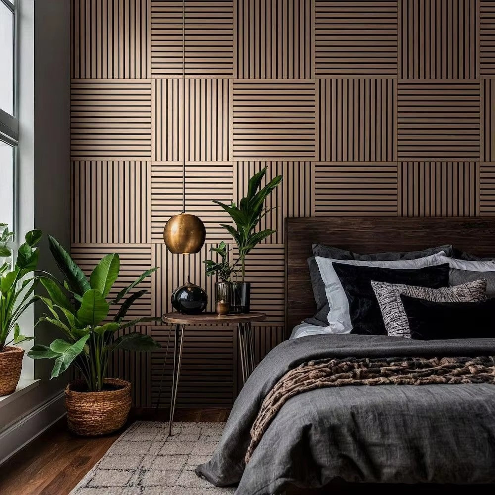 MDF 100% Polyester Fiber Acoustic Wall Panels 3D Fluted Sound Absorbing 23.6x23.6" Modern Room Soundproof Square Panel APK005