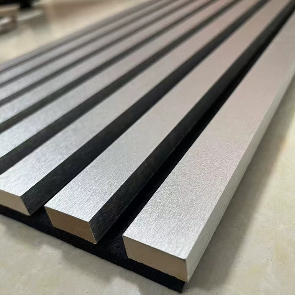 Wholesale PU Gold Silver Veneer Slat Acoustic Wall Panels Decorative Sound Reduction Slat Acoustic Panels for Home GYM APK022