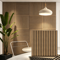 Wholesale Silver Grey Slat Wall Panels 60x60cm Decorative Soundproof Square Wood Acoustic Panel for Home Office Room APK015