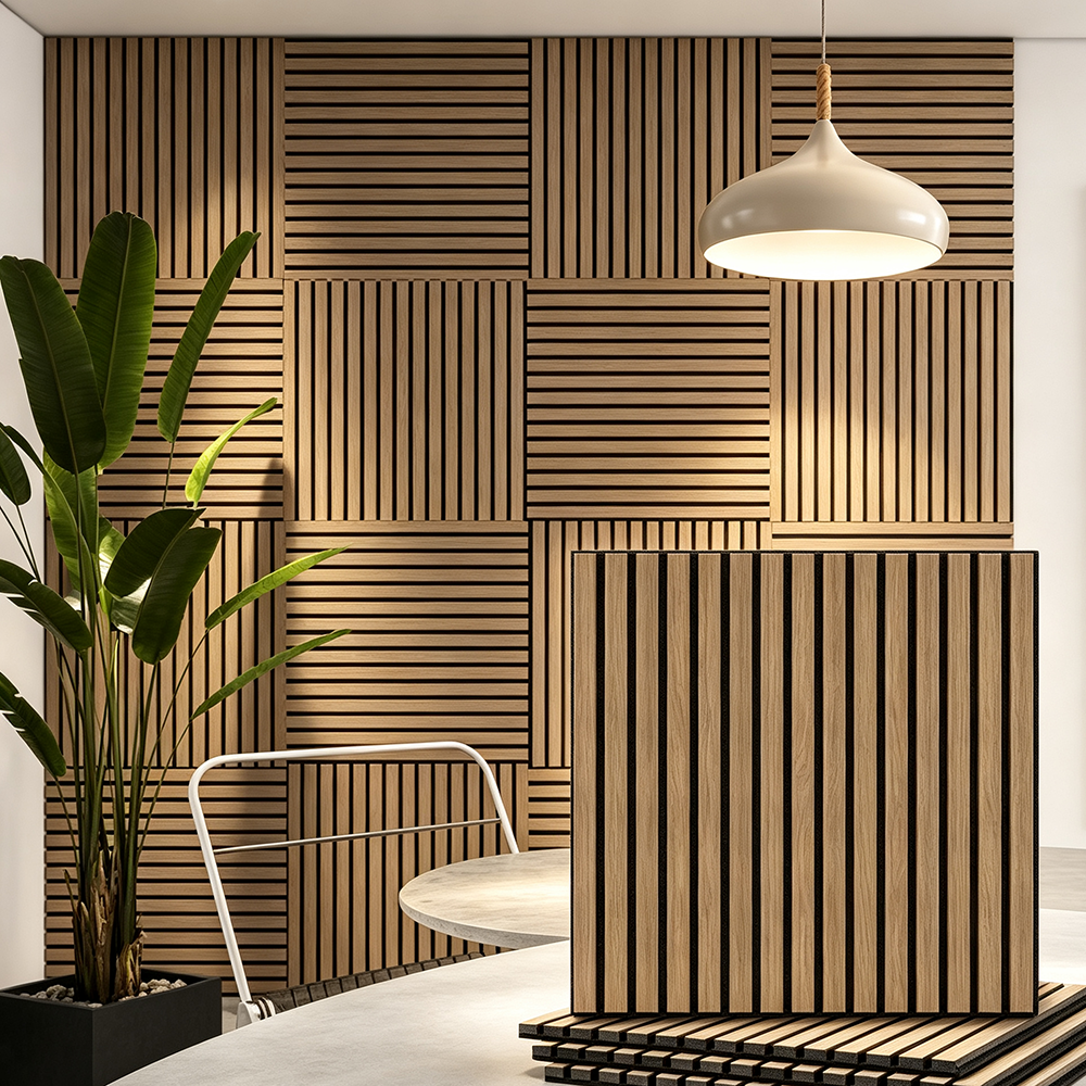 Wholesale Walnut Acoustic Slat Wall Panels 60x60cm Decorative Soundproof Square Wood Acoustic Panel for Home Office Room APK008
