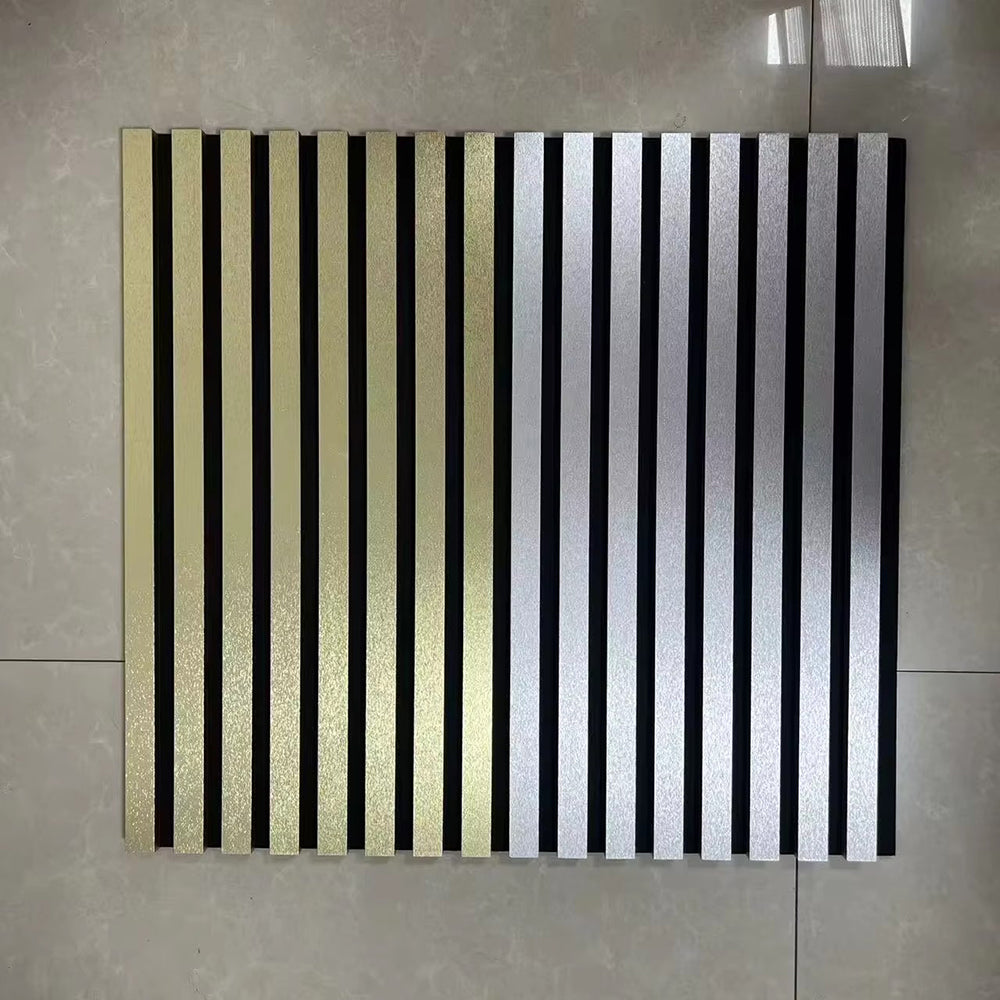 Wholesale PU Gold Veneer Acoustic Panels Eco-friendly Flame Retardant Slat Wall Panels Soundproof Board for Home Decor APK021