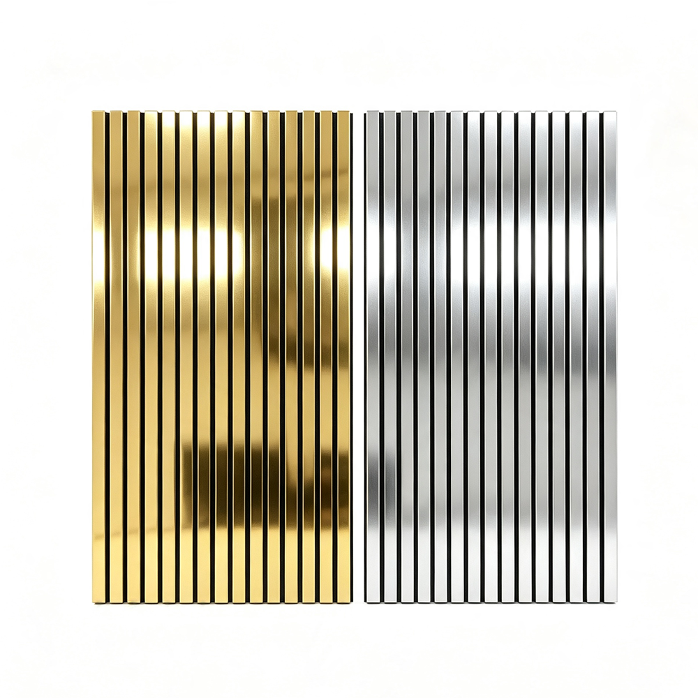 PVC Veneer Mirror Gold Silver Acoustic Panels Noise Reduction Slat Wall Panels for Hotel Business Occasions Decoration APK025