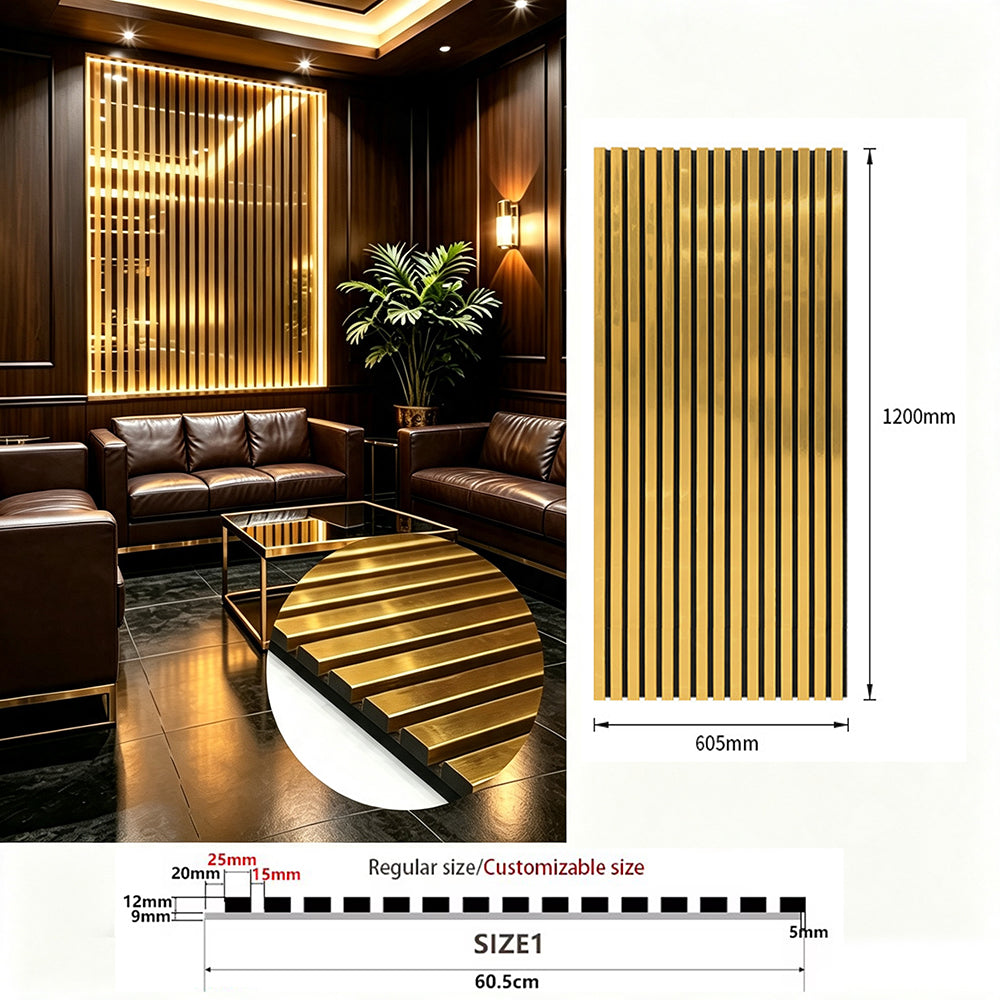 PVC Veneer Mirror Gold Effect Acoustic Panels Noise Reduction Slat Wall Panels for Hotel Business Occasions Decoration APK026