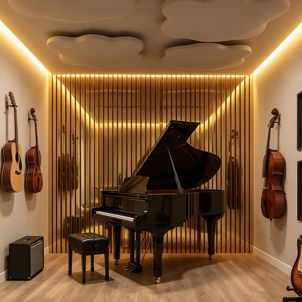 PVC Veneer Mirror Gold Silver Acoustic Panels Noise Reduction Slat Wall Panels for Hotel Business Occasions Decoration APK025