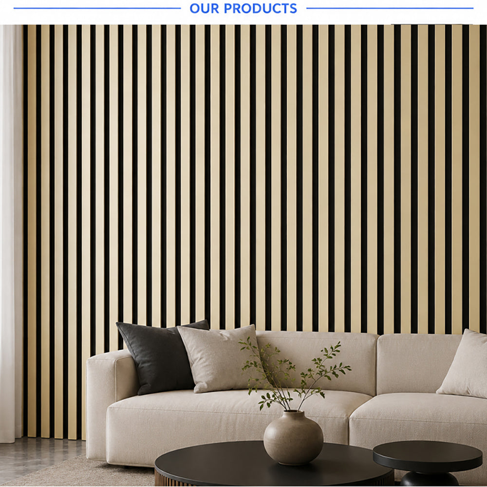 Wholesale PU Gold Silver Veneer Slat Acoustic Wall Panels Decorative Sound Reduction Slat Acoustic Panels for Home GYM APK022