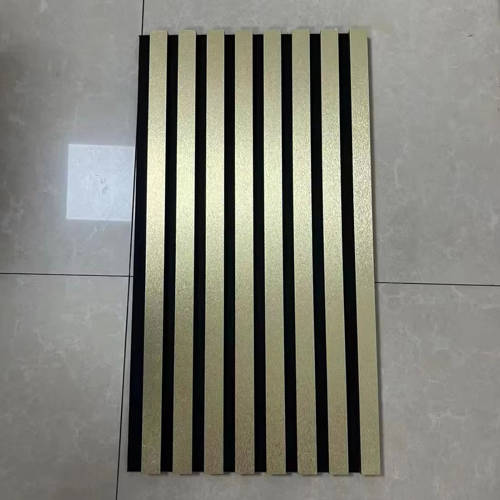 Wholesale PU Gold Veneer Acoustic Panels Eco-friendly Flame Retardant Slat Wall Panels Soundproof Board for Home Decor APK021
