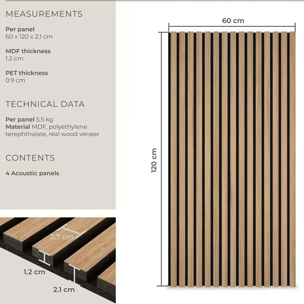 Wholesale Oak Acoustic Wood Wall Panels 47x24 Inch Decorative Sound Reduction Slat Acoustic Panel for Home Office GYM APK010