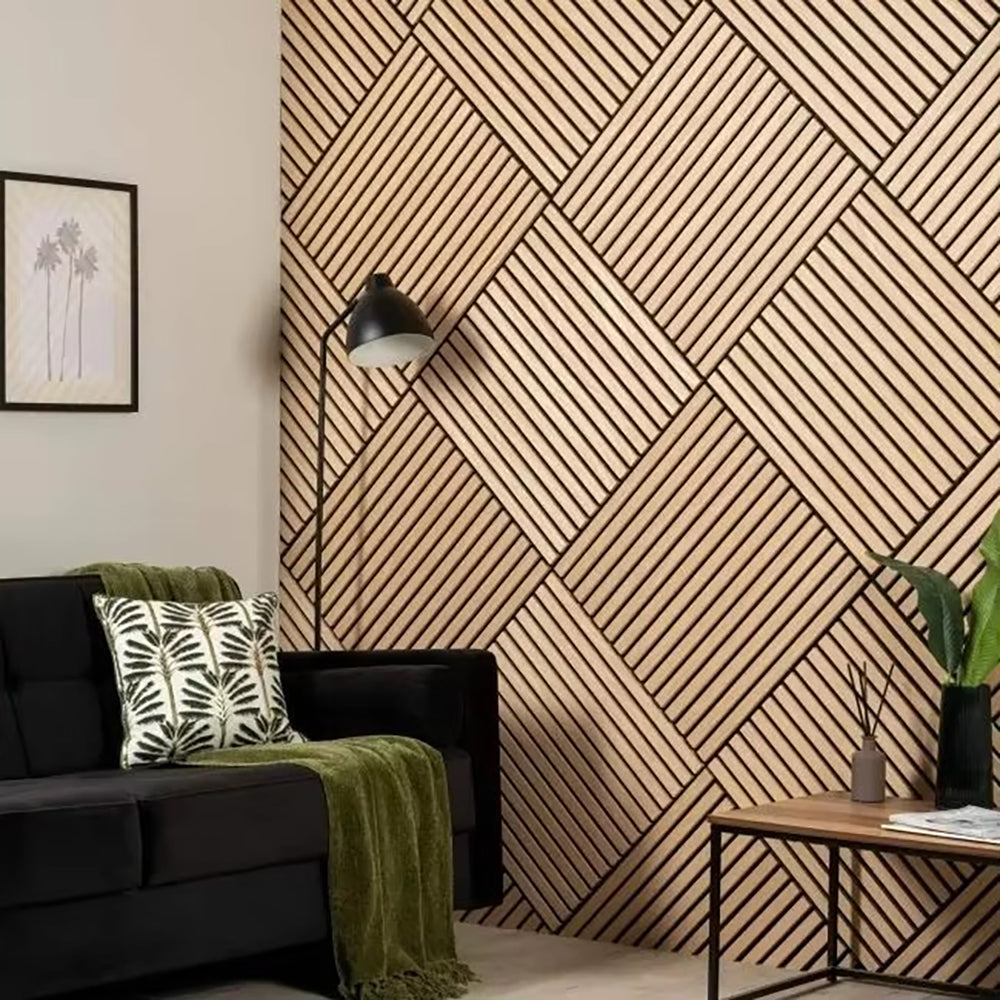 MDF 100% Polyester Fiber Acoustic Wall Panels 3D Fluted Sound Absorbing 23.6x23.6" Modern Room Soundproof Square Panel APK005