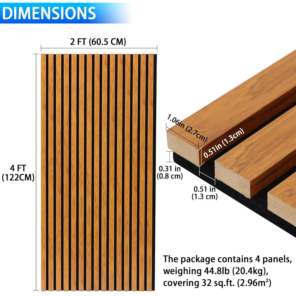 4 Pack Modern 3D Slat Wood Veneer Finish Acoustic Panels Sound Absorbing NRC 0.8 Studio Office Living Room Bedroom Decor APK009