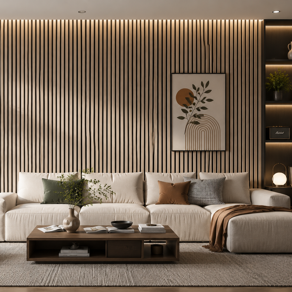 Wood Slat Acoustic Wall Panel, Natural Wood Veneer Sound Absorbing Panel for Office Hotel Interior Decoration