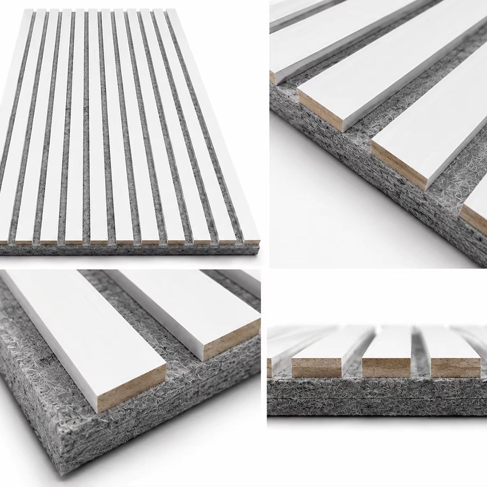 Wood Grain Slat Acoustic Panel PU Veneer Sound Absorbing Decorative Board For Home Room Gym Wall Cladding APK019