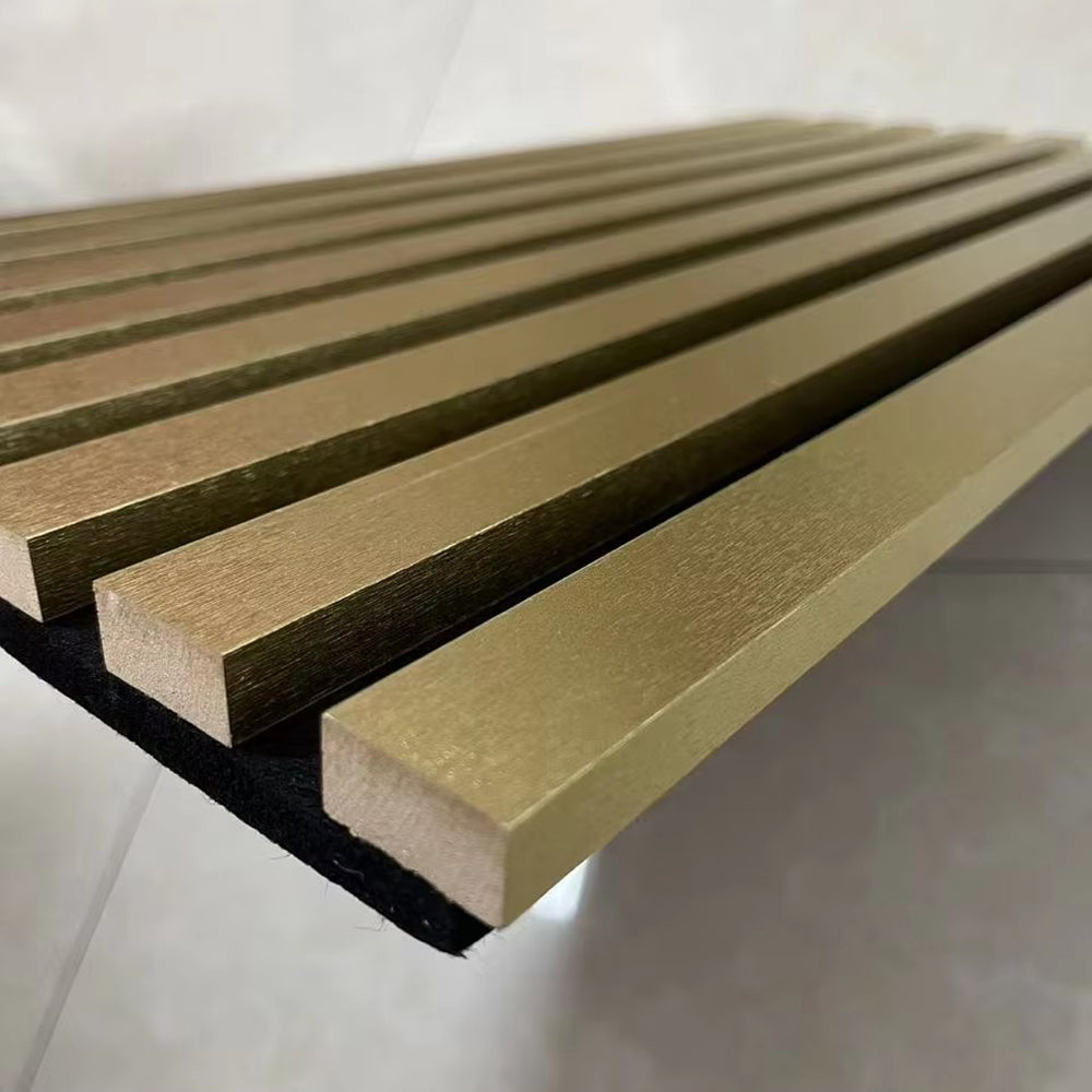 Wholesale PU Gold Veneer Acoustic Panels Eco-friendly Flame Retardant Slat Wall Panels Soundproof Board for Home Decor APK021