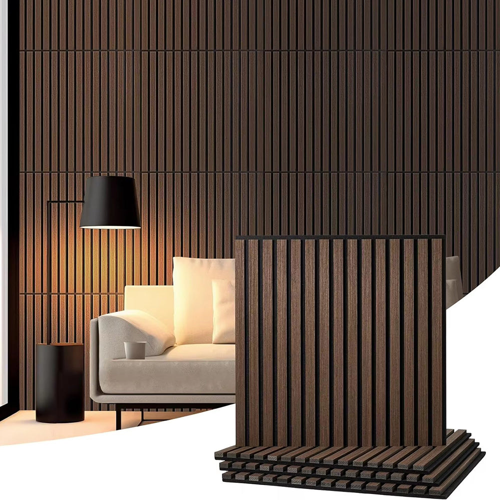 Wholesale Walnut Veneer Square Wall Panels 60x60cm Decorative Noise Reduction Slat Wood Acoustic Panel for Home Office APK017